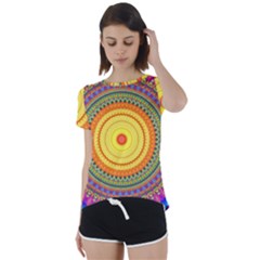 Neon Calliope Kaleidoscope Mandala Short Sleeve Foldover Tee by CrypticFragmentsDesign