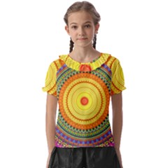 Neon Calliope Kaleidoscope Mandala Kids  Frill Chiffon Blouse