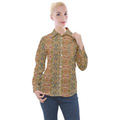 Vintage Ornate Geometric Pattern Women s Long Sleeve Pocket Shirt