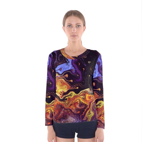 Nebula Starry Night Skies Abstract Art Women s Long Sleeve Tee by CrypticFragmentsDesign