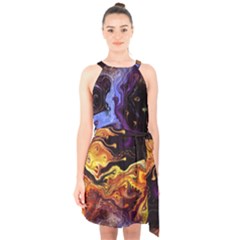 Nebula Starry Night Skies Abstract Art Halter Collar Waist Tie Chiffon Dress by CrypticFragmentsDesign