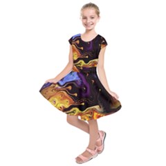 Nebula Starry Night Skies Abstract Art Kids  Short Sleeve Dress by CrypticFragmentsDesign