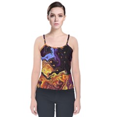 Nebula Starry Night Skies Abstract Art Velvet Spaghetti Strap Top by CrypticFragmentsDesign