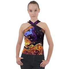 Nebula Starry Night Skies Abstract Art Cross Neck Velour Top by CrypticFragmentsDesign