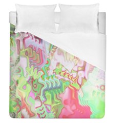 Boho Hippie Trippy Psychedelic Abstract Hot Pink Lime Green Duvet Cover (queen Size) by CrypticFragmentsDesign