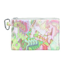 Boho Hippie Trippy Psychedelic Abstract Hot Pink Lime Green Canvas Cosmetic Bag (medium) by CrypticFragmentsDesign