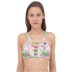 Boho Hippie Trippy Psychedelic Abstract Hot Pink Lime Green Cage Up Bikini Top