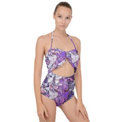Blooming Lilacs Spring Garden Abstract Scallop Top Cut Out Swimsuit by CrypticFragmentsDesign