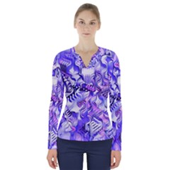 Weeping Wisteria Fantasy Gardens Pastel Abstract V-neck Long Sleeve Top by CrypticFragmentsDesign