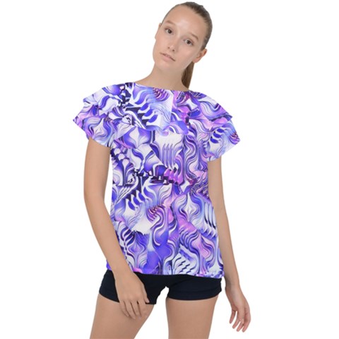 Weeping Wisteria Fantasy Gardens Pastel Abstract Ruffle Collar Chiffon Blouse by CrypticFragmentsDesign