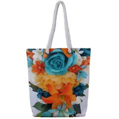 Spring Flowers Full Print Rope Handle Tote (Small)
