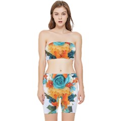 Spring Flowers Stretch Shorts And Tube Top Set by LW41021