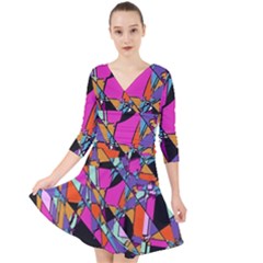 Abstract  Quarter Sleeve Front Wrap Dress