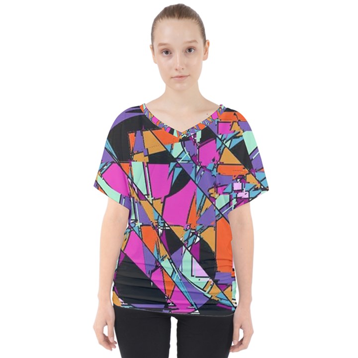 Abstract  V-Neck Dolman Drape Top