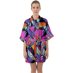 Abstract  Half Sleeve Satin Kimono  by LW41021