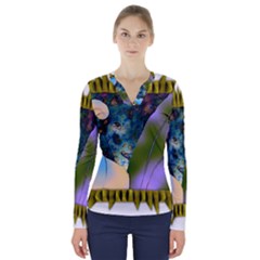 Jungle Lion V-neck Long Sleeve Top by LW41021