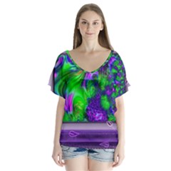 Feathery Winds V-neck Flutter Sleeve Top by LW41021