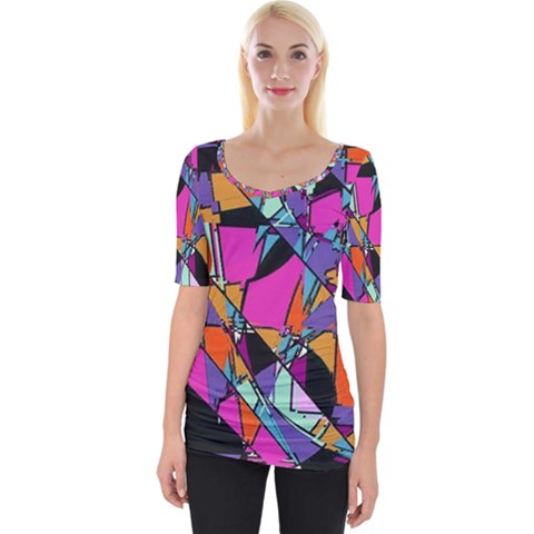 Abstract Wide Neckline Tee by LW41021