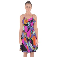 Abstract Ruffle Detail Chiffon Dress