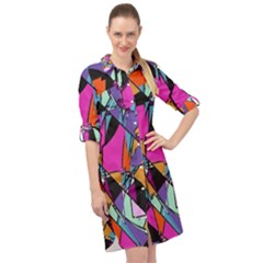Abstract Long Sleeve Mini Shirt Dress by LW41021