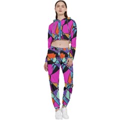 Abstract Cropped Zip Up Lounge Set by LW41021