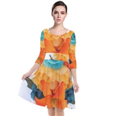 Spring Flowers Quarter Sleeve Waist Band Dress by LW41021