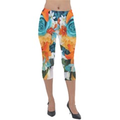 Spring Flowers Lightweight Velour Capri Leggings  by LW41021