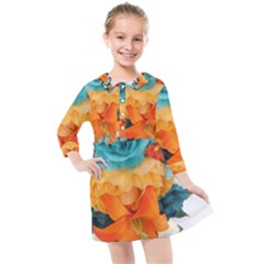 Spring Flowers Kids  Quarter Sleeve Shirt Dress by LW41021