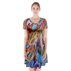 Colored Summer Short Sleeve V-neck Flare Dress by Galinka