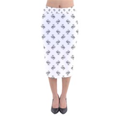 Black And White Sketchy Birds Motif Pattern Velvet Midi Pencil Skirt