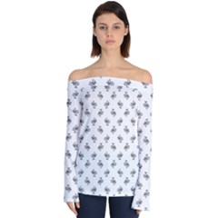 Black And White Sketchy Birds Motif Pattern Off Shoulder Long Sleeve Top by dflcprintsclothing