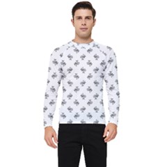 Black And White Sketchy Birds Motif Pattern Men s Long Sleeve Rash Guard