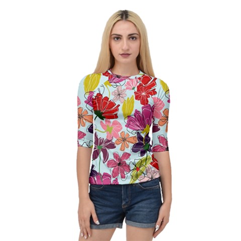 Flower Pattern Quarter Sleeve Raglan Tee by Galinka