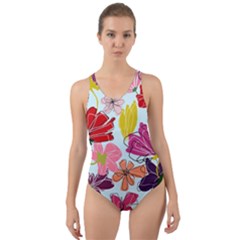 Flower Pattern Cut-out Back One Piece Swimsuit by Galinka