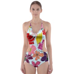 Flower Pattern Cut-out One Piece Swimsuit by Galinka