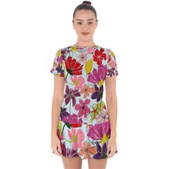 Flower Pattern Drop Hem Mini Chiffon Dress by Galinka