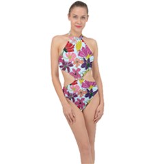 Flower Pattern Halter Side Cut Swimsuit by Galinka