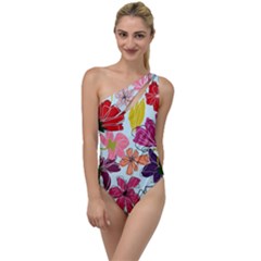 Flower Pattern To One Side Swimsuit by Galinka