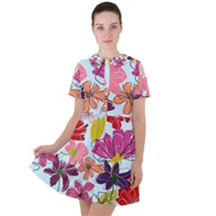 Flower Pattern Short Sleeve Shoulder Cut Out Dress  by Galinka