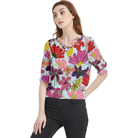 Flower Pattern Quarter Sleeve Blouse by Galinka