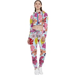 Flower Pattern Cropped Zip Up Lounge Set by Galinka