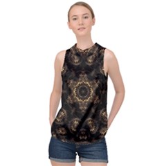 Bronze Age Mandala High Neck Satin Top by MRNStudios