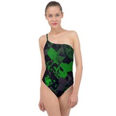 Cyber Camo Classic One Shoulder Swimsuit by MRNStudios