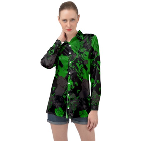 Cyber Camo Long Sleeve Satin Shirt by MRNStudios