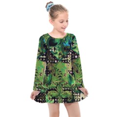 Peacocks And Pyramids Kids  Long Sleeve Dress by MRNStudios