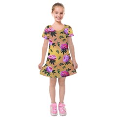 Delicate Peonies Kids  Short Sleeve Velvet Dress by SychEva