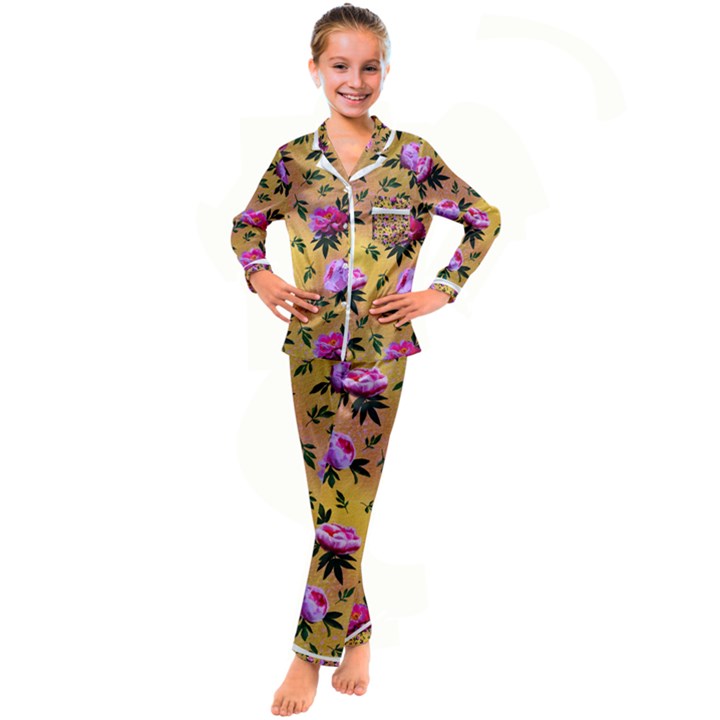 Delicate Peonies Kid s Satin Long Sleeve Pajamas Set