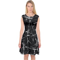Black And White Splatter Abstract Print Capsleeve Midi Dress by dflcprintsclothing
