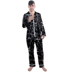 Black And White Splatter Abstract Print Men s Long Sleeve Satin Pajamas Set by dflcprintsclothing