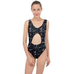 Black And White Splatter Abstract Print Center Cut Out Swimsuit